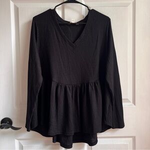Black V-Neck Long Sleeve Peplum Sweater XL